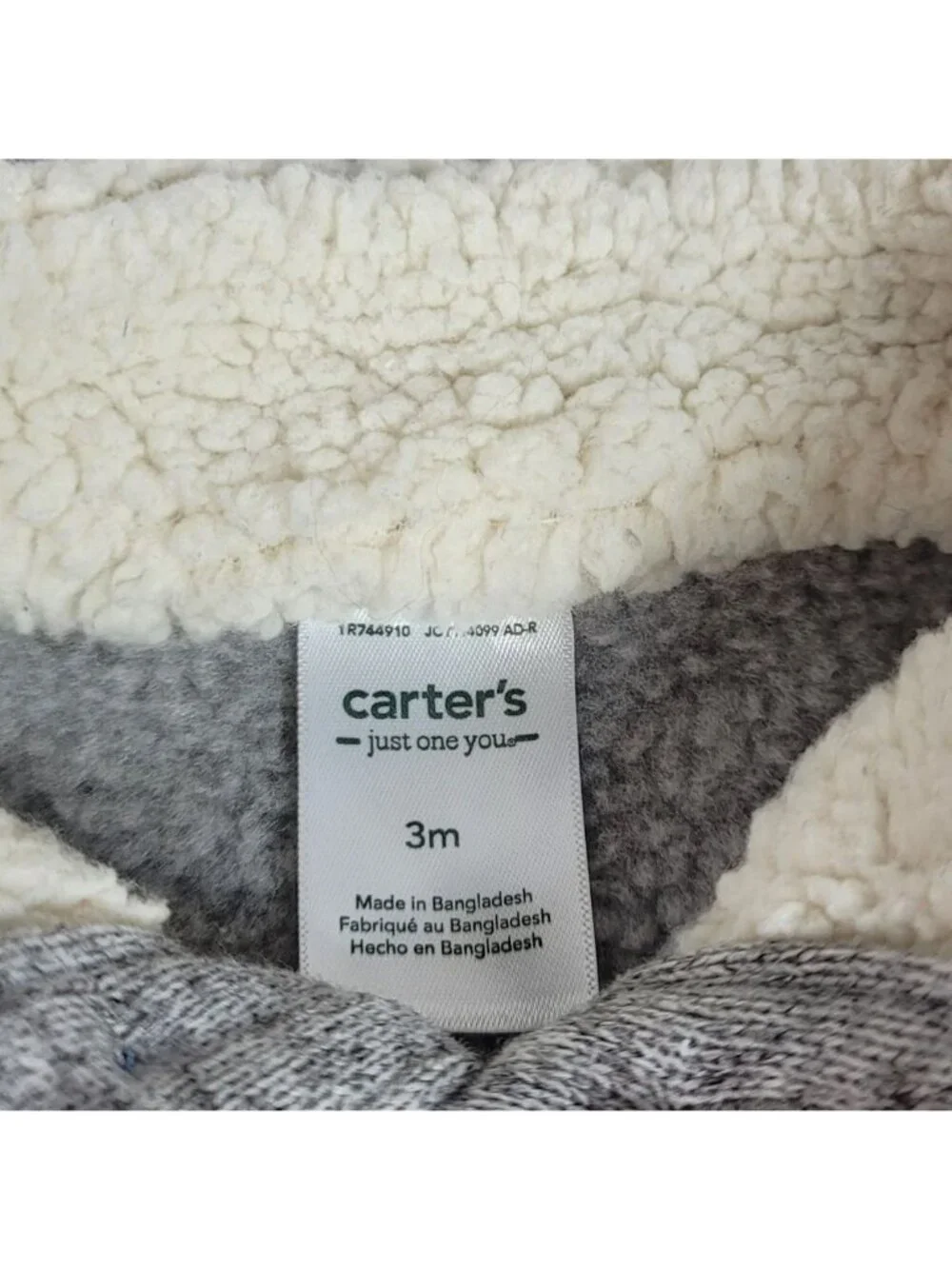 Carter's Just One You Fleece Lined One Piece Gray 3M Snaps Long Sleeve Sweater